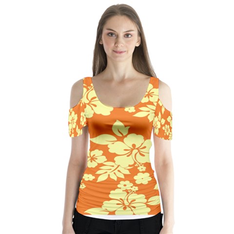 Sunny Hawaiian Butterfly Sleeve Cutout Tee  by AlohaStore