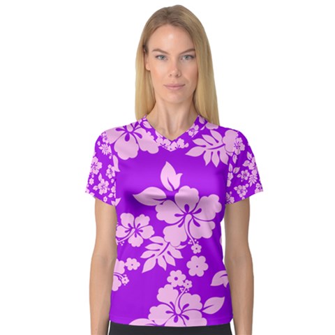 Hawaiian Sunset Women s V-neck Sport Mesh Tee by AlohaStore