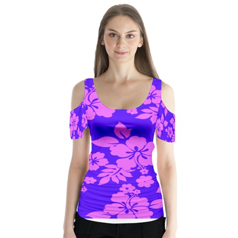 Hawaiian Evening Butterfly Sleeve Cutout Tee  by AlohaStore