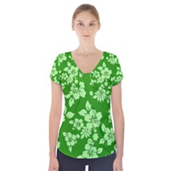 Green Hawaiian Short Sleeve Front Detail Top