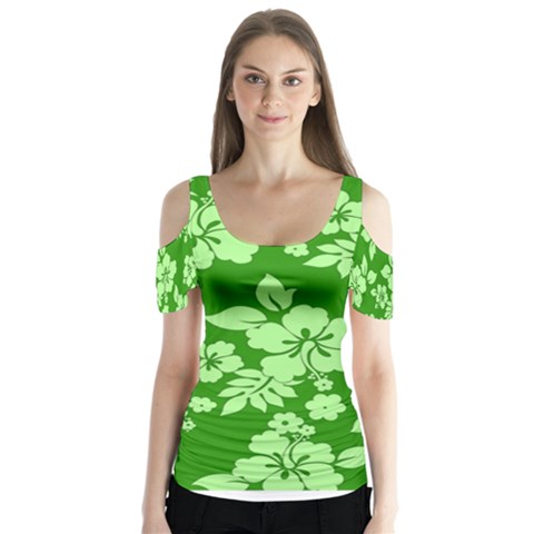 Green Hawaiian Butterfly Sleeve Cutout Tee  by AlohaStore