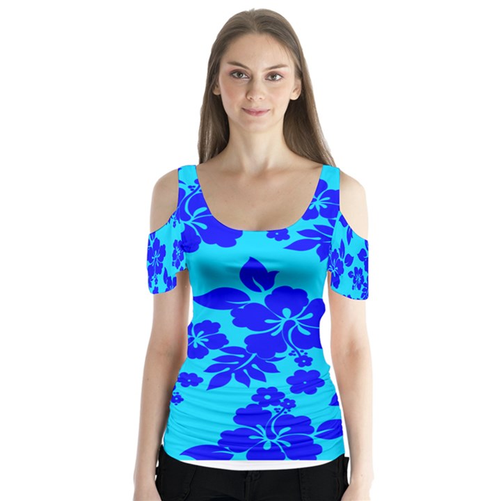 Hawaiian Ocean Butterfly Sleeve Cutout Tee 