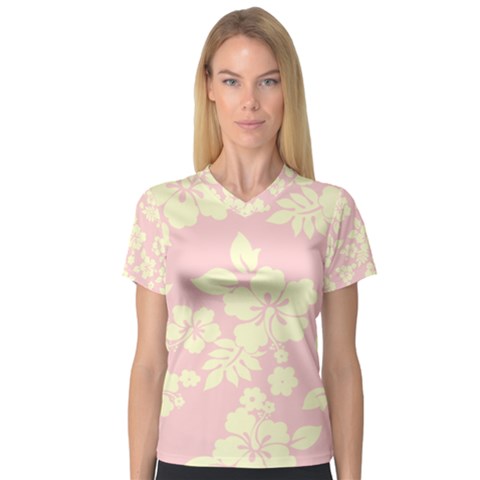 Pastel Hawaiian Women s V-neck Sport Mesh Tee by AlohaStore