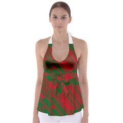 Red And Green Abstract Design Babydoll Tankini Top