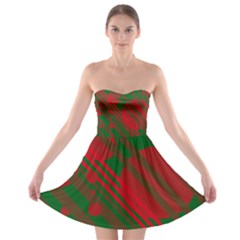 Red And Green Abstract Design Strapless Dresses by Valentinaart