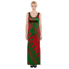 Red And Green Abstract Design Maxi Thigh Split Dress