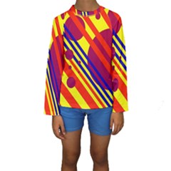 Hot Circles And Lines Kid s Long Sleeve Swimwear