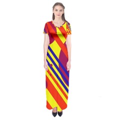 Hot Circles And Lines Short Sleeve Maxi Dress