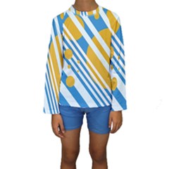 Blue, Yellow And White Lines And Circles Kid s Long Sleeve Swimwear