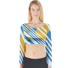 Blue, Yellow And White Lines And Circles Long Sleeve Crop Top by Valentinaart