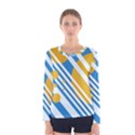 Blue, yellow and white lines and circles Women s Long Sleeve Tee View1