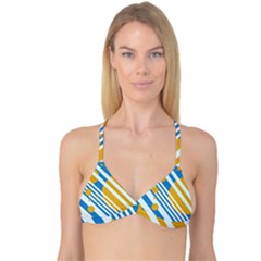 Blue, Yellow And White Lines And Circles Reversible Tri Bikini Top by Valentinaart