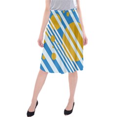 Blue, Yellow And White Lines And Circles Midi Beach Skirt