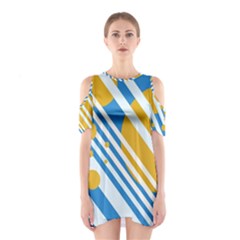 Blue, Yellow And White Lines And Circles Cutout Shoulder Dress