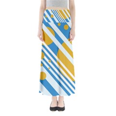 Blue, Yellow And White Lines And Circles Maxi Skirts by Valentinaart