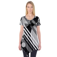 Gray Lines And Circles Short Sleeve Tunic  by Valentinaart