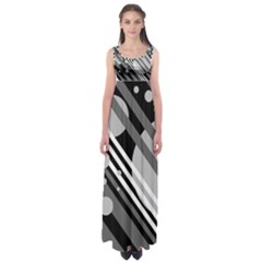 Gray Lines And Circles Empire Waist Maxi Dress