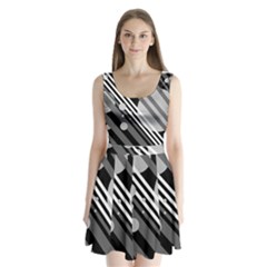 Gray Lines And Circles Split Back Mini Dress 