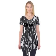 Black And White Elegant Pattern Short Sleeve Tunic 