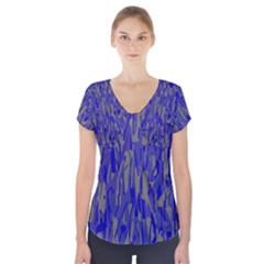 Plue Decorative Pattern  Short Sleeve Front Detail Top