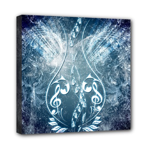 Music, Decorative Clef With Floral Elements In Blue Colors Mini Canvas 8  X 8  by FantasyWorld7