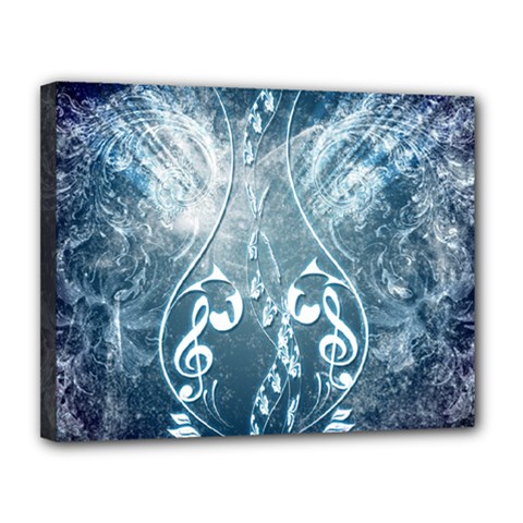 Music, Decorative Clef With Floral Elements In Blue Colors Canvas 14  X 11  by FantasyWorld7