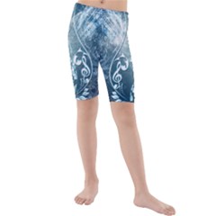 Music, Decorative Clef With Floral Elements In Blue Colors Kid s Mid Length Swim Shorts by FantasyWorld7