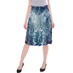 Music, Decorative Clef With Floral Elements In Blue Colors Midi Beach Skirt