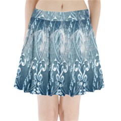 Music, Decorative Clef With Floral Elements In Blue Colors Pleated Mini Mesh Skirt