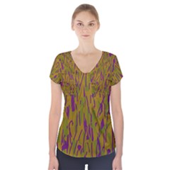 Decorative Pattern  Short Sleeve Front Detail Top