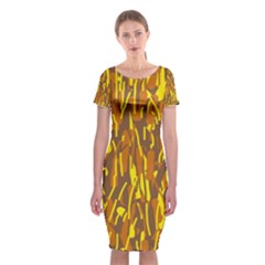 Yellow Pattern Classic Short Sleeve Midi Dress