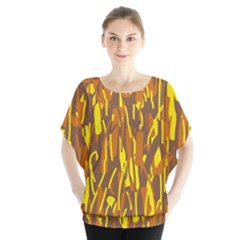 Yellow Pattern Batwing Chiffon Blouse