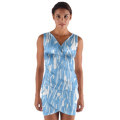 Blue Pattern Wrap Front Bodycon Dress