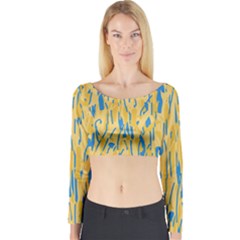 Yellow And Blue Pattern Long Sleeve Crop Top by Valentinaart