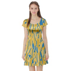 Yellow And Blue Pattern Short Sleeve Skater Dress by Valentinaart