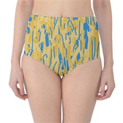 Yellow And Blue Pattern High-waist Bikini Bottoms by Valentinaart