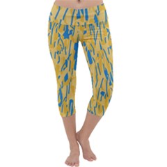 Yellow And Blue Pattern Capri Yoga Leggings by Valentinaart