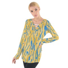 Yellow And Blue Pattern Women s Tie Up Tee