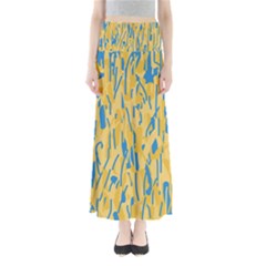 Yellow And Blue Pattern Maxi Skirts