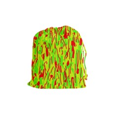 Green And Red Pattern Drawstring Pouches (medium)  by Valentinaart