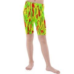 Green And Red Pattern Kid s Mid Length Swim Shorts by Valentinaart