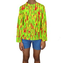 Green And Red Pattern Kid s Long Sleeve Swimwear