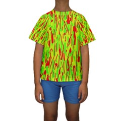 Green And Red Pattern Kid s Short Sleeve Swimwear