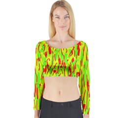 Green And Red Pattern Long Sleeve Crop Top by Valentinaart