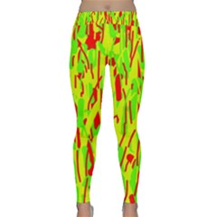 Green And Red Pattern Yoga Leggings  by Valentinaart