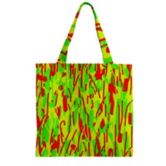 Green And Red Pattern Zipper Grocery Tote Bag