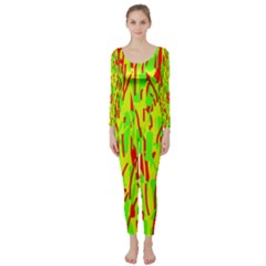 Green And Red Pattern Long Sleeve Catsuit