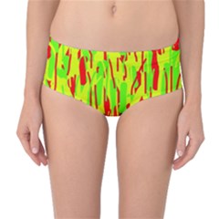 Green And Red Pattern Mid-waist Bikini Bottoms by Valentinaart