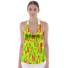 Green And Red Pattern Babydoll Tankini Top