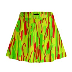 Green And Red Pattern Mini Flare Skirt